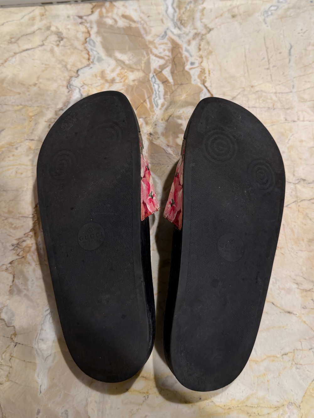 Gucci Floral GG Slide Sandals - Black Footbed with Pink & Green Flowers - Picture 4 of 4